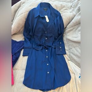 BNWT Banana Republic Deep Blue Satin Shirt Dress